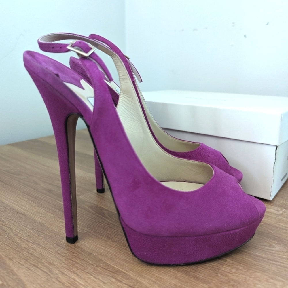 Jimmy Choo Vita Suede Platform Heels Peep Toe 6.5" EUR 39